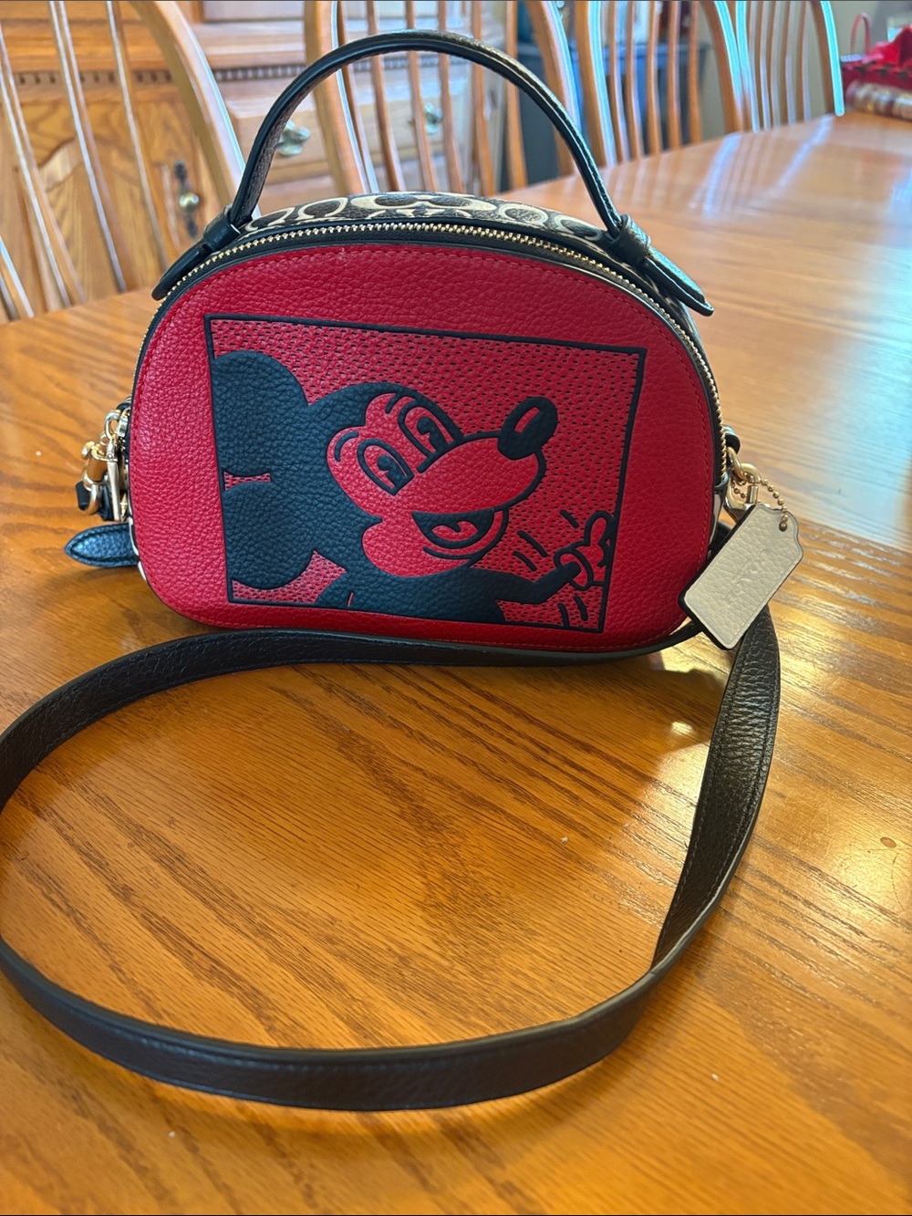 Coach Red & Black Mickey Mini Dome Crossbody